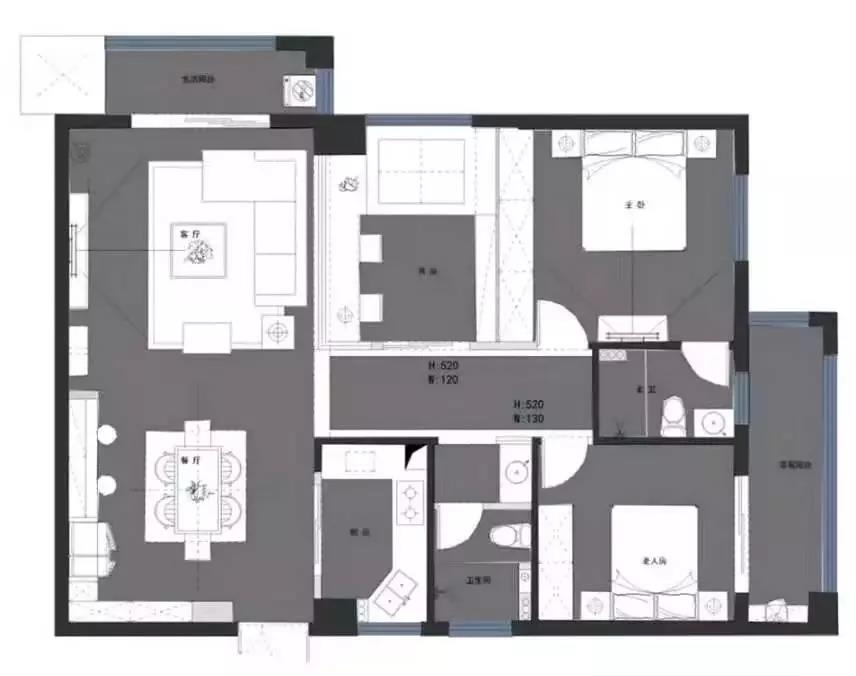 118平的現代風三居室，電視背景墻做得好有個性！